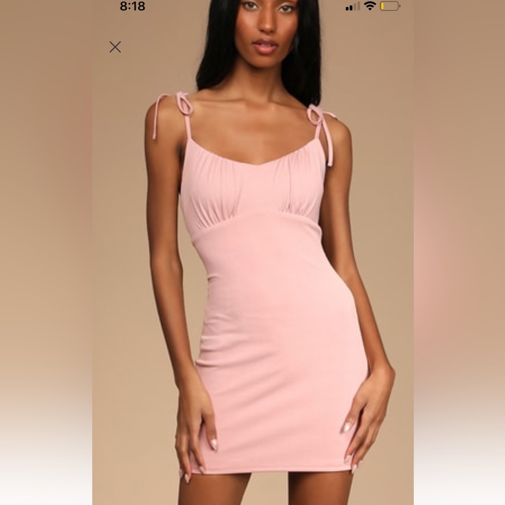 NWT Lulus Blush Pink Ribbed Tie-Strap Bodycon Mini Dress